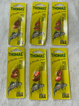 (6) Thomas Lures  Double Spin 1/6 oz Red/Gold - Trout (loc#2)